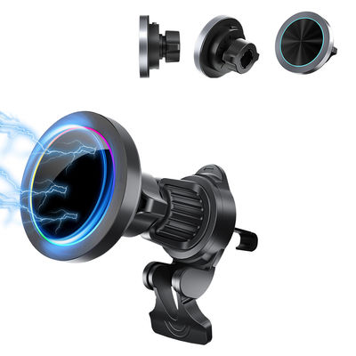 comprare Supporto per telefono da auto wireless a ricarica rapida con texture in lega di alluminio ed effetto luce RGB regolabile per l'utilizzo con una sola mano online manufacture