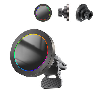 Caricabatterie per auto per iPhone di diametro ultra piccolo caricabatterie senza fili magnetici per auto montaggio Legatura di alluminio Effetto luce RGB