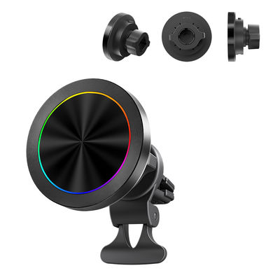 Magsafe Car Mount Tessitura di alluminio in lega caricabatterie senza fili con display a luce RGB e a una mano per l'automobile