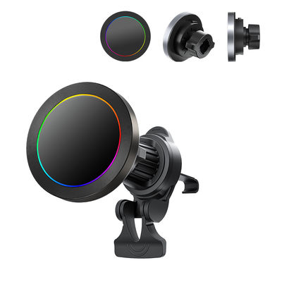 Portatelefono per auto in lega di alluminio per iPhone 15 Pro Max Caricatore con effetto luce RGB e minimo regolabile