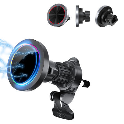 Caricabatterie wireless da 15w in lega di alluminio con texture per supporto telefono da auto con funzione luce nascosta spenta