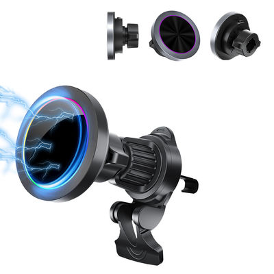 Supporto di ricarica wireless per auto per telefono, texture in lega di alluminio, effetto luce RGB, ricarica rapida regolabile, funzionamento con una mano