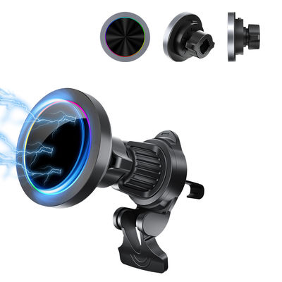 Caricabatterie per auto iPhone con effetto luce RGB regolabile con ricarica rapida e funzionamento con una sola mano per design magnetico a diametro ridotto